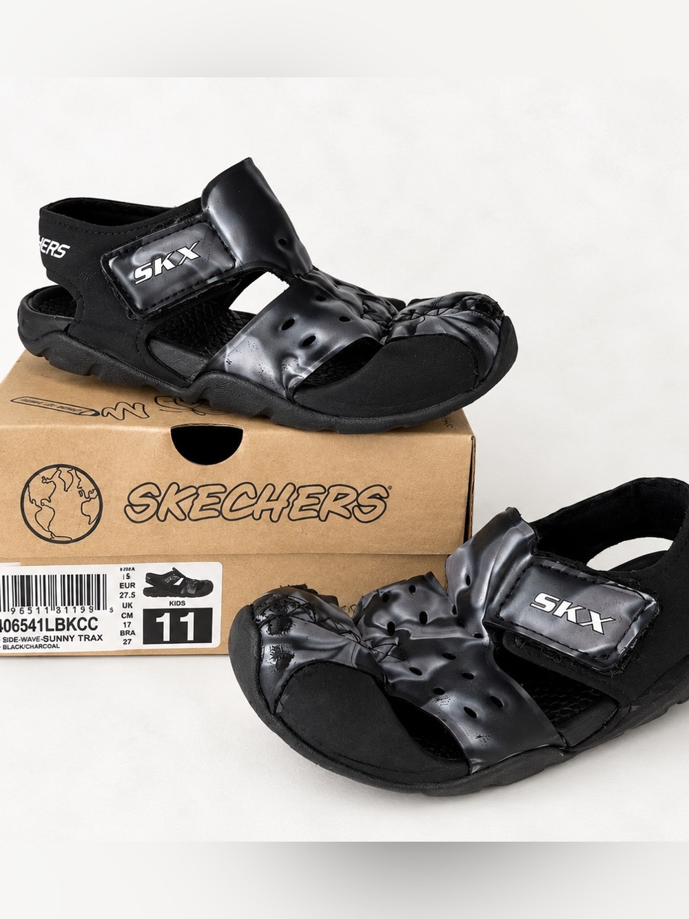 Skechers Kids Black Sporty Open-Toe Sandals / Comfortable Walking Sandal